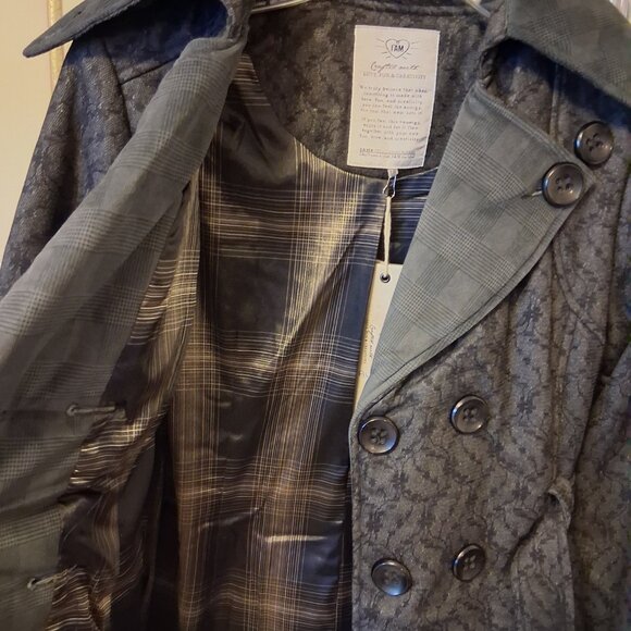 NWT I.AM.GIA Classic Double-Breasted Dark Gray Black Floral Lined Trench Coat - Picture 14 of 15